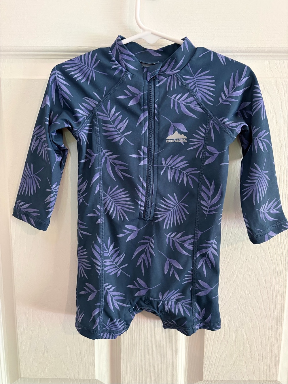 Eddie Bauer Navy Rashguard Swimsuit with Lavender Tropical Leaf Print - 12M